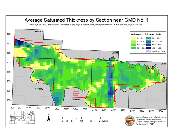 High Plains saturated thickness in Western Kansas
